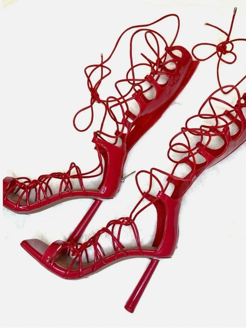 Gianni Bini Red Lace-Up Patent Stilettos